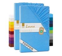 Lavea® Set de 2 Sábanas Bajeras Cama 90x200 cm - Jersey 100% Algodón - para Colchones Topper hasta 12 cm - con Elástico Perimetral - Certificado Oeko-Tex - Azul Galaxia