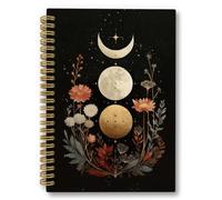 laveliabel Cuaderno de espiral floral con luna de bruja, cuadernos góticos de luna, regalos de bruja para mujeres, cuaderno de espiral rayado universitario oscuro para suministros de oficina escolar