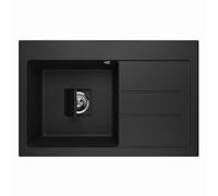Lavello Qube 1.0 Fregadero de granito con escurridor y desagüe oculto, sifón Lavello Qube 1.0, negro - derecho
