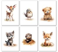 Lavema Cuadros decoración habitación bebé Animales Felices del Bosque | Póster A4 sin Marco | Murales Niño Niña | Cuadros de Animales habitación Infantil | Decoración de Habitaciones Infantiles | Pós