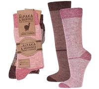 lavendel Calcetines de Lana Merino y Alpaca para Invierno, Transpirables con Rayas, Térmicos Cálidos para Mujer y Hombre, Pack de 2 Pares con Cintura Elástica - Rosa&Burdeos - 39-42