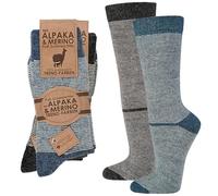 lavendel Calcetines de Lana Merino y Alpaca para Invierno, Transpirables con Rayas, Térmicos Cálidos para Mujer y Hombre, Pack de 2 Pares con Cintura Elástica - Antracita&Azul - 43-46
