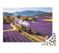 Lavender Field Train Puzzles 1000 Piezas Reciclado Material Provence Countryside Puzzle para Niños y Niñas Fun Present & Actividad for Home Ideal for Child‘s Birthday Gift 38x26cm/1000pcs