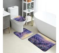 Lavender Fields - Tapete de baño de secado rápido, diseño floral violeta, absorbente, antideslizante, tapete decorativo de franela lavable para baño, inodoro, baño, juego de 3 piezas