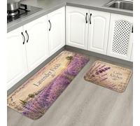 Lavender Fields - Tapetes de cocina para piso, tapetes suaves y rústicos florales vintage, acolchados con resorte, cómodos, lavables, para fregaderos de cocina, lavadero, baño, 2 unidades