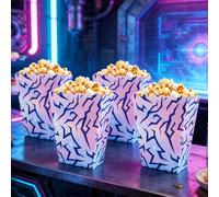 LaVenty 12 cajas de palomitas de maíz moradas con diseño degradado arcoíris para suministros de fiesta de cumpleaños morados