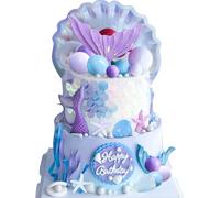 LaVenty Adorno de Tarta Sirenita Morada Decoración para tarta Under the Sea Cola de Sirena Adorno para Tarta Cola de Sirena Productos para Fiestas