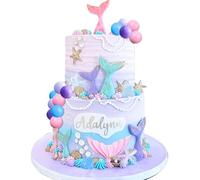 LaVenty Adorno de Tarta Sirenita Rosa Decoración para tarta Under the Sea Adorno para Tarta de Concha de Mar Adorno para Tarta de Cola de Sirena Productos para Fiestas