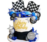 LaVenty blau decoración pastel vehículo carreras bandera cuadros cumpleaños creciendo veloz necesidad velocidad uno tres cuatro decoración fiesta