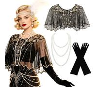 LaVenty damen años veinte pañoletas lentejuelas guantes seda collares perlas capas flecos estilo gatsby harlem noches