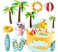 LaVenty Decoracion de Tarta de Cumpleaños de Surf Decoracion de Cumpleaños de Surf Playa Surf Wave Cake Topper Tabla de Surf Chanclas de Natación Salvavidas Tarta Surf Productos para Cumpleaños