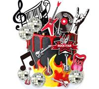 LaVenty Decoración para tartas de cumpleaños con temática musical de guitarra, guitarra eléctrica, rollo de rock, decoración de pastel para guitarra temática de Rockstar, suministros de fiesta