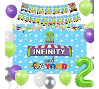 LaVenty Dos decoraciones de cumpleaños Infinity and Beyond, guirnalda de globos de 2º cumpleaños, telón de fondo para tarta para niño