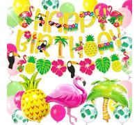 LaVenty globo tropical verano niños fiesta decoración aloha banner luau hawaii banner piña globos playa al aire libre fiesta de suministros