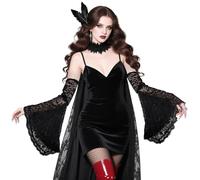 LaVenty guantes góticos mangas de encaje negro accesorio vampiro victoriano con detalles de puntas en brazos para mujer