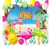 LaVenty hawaii party decorazione globo tropical verano niños fiesta decoración aloha banner luau hawaii banner backdrop cocotero piña globos playa al aire libre fiesta de suministros