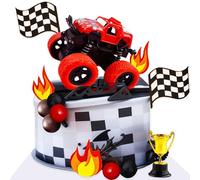 LaVenty rojo monster truck decoraciones para tortas toppers para cupcakes fiestas y cumpleaños temáticos de camiones monstruo