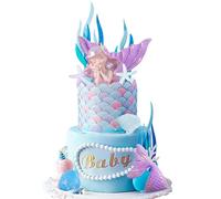 LaVenty Sirena Productos para Fiestas Adorno de Tarta Sirenita Morada Decoración para tarta Under the Sea Cola de Sirena Adorno para Tarta Cola