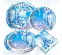 LaVenty Suministros de fiesta de cumpleaños de Frozen con diseño de copo de nieve, servilleta, vajilla desechable para decoración de invierno del país de las maravillas