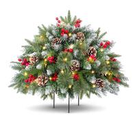 LAVEVE Árbol de Navidad preiluminado de 20 pulgadas con 50 luces cálidas | Árbol de Navidad pequeño con bayas rojas, conos de pino y ramas de cedro, relleno de urna esmerilada