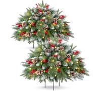 LAVEVE Árbol de Navidad preiluminado de 20 pulgadas con 50 luces cálidas | Árbol de Navidad pequeño con bayas rojas, conos de pino y ramas de cedro, relleno de urna esmerilada