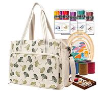 LAVIEVERT Bolsa de proyectos de bordado, bolsa de almacenamiento para kits de bordado con múltiples bolsillos para ganchos de ganchillo, hilo de bordado y otros accesorios de costura