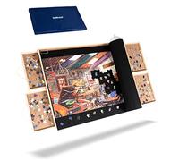 Lavievert Mesa de rompecabezas de 1500 piezas con 4 cajones y cubierta, mesa de rompecabezas de madera con juego de alfombrillas de rompecabezas y superficie lisa, tablero de rompecabezas portátil