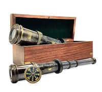 LAVILLA DECORE Telescopio en la caja de madera: un viaje a través del tiempo y el espacio DOLLAND LONDON 1920 en tamaño (40.6 cm)