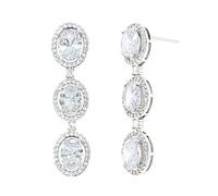 LAVINA Pendientes colgantes de lágrima ovalada con halo de circonita cúbica para novia, boda, graduación, concurso, concurso, tendencia a la moda, joyería de tono plateado para mujer, Latón chapado en