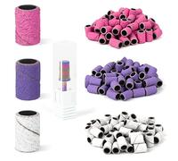 Lavinda Sanding Bands Nail Drill Bits 300Pcs Grits Electric File Nail Sanders Professional Drill Bits Set #80#150#240 Zebra Grinder Band colorful 3/32" Mandrel Bit for Manicures Nail Drill Machine