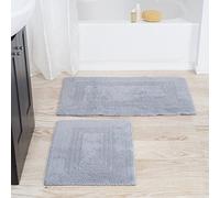 Lavish Home 2-Piece Cotton Bathroom Mat Set Juego de Alfombrillas de baño de algodón de 2 Piezas, Plata, 1'10" x 2'11" (Rectangular), 2