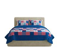 Lavish Home 3-PC Caroline Patriotic Quilt Microfiber Americana Stars and Plaid Patchwork Bed Spread with 2 Shams - Bedding Set by (King) Juego de edredón, Poliéster, Multicolor, Rey