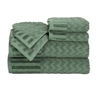 Lavish Home Juego de 6 Toallas de baño de Felpa de algodón de Lujo, con patrón de cheurón, esculpidas de Felpa, Toallas Decorativas para Cuerpo, Manos y Cara (Verde)