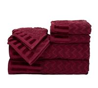 Lavish Home Juego de 6 Toallas de baño de Felpa de algodón de Lujo, diseño de cheurón, esculpidas de Felpa, Toallas Decorativas de Lujo, para Cuerpo, Manos y Cara (borgoña), 27 x 54 x 0.25 Pulgadas
