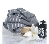 Lavish Home Juego de Toallas de algodón de Lujo, Tejido de arroz, 100% algodón Egipcio, Juego de 6 Piezas con 2 Toallas de baño, 2 Toallas de Mano y 2 paños de baño, Color Gris Plateado