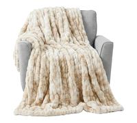 Lavish Home Manta de Pelo sintético Fruncida Extragrande, 1,5 x 2 m, Manta de Piel sintética Jacquard tamaño Queen para sofás y Camas, Ropa de Cama de Lujo, Color Crema
