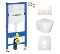 Lavita Conjunto: elemento de pared Duofix Basic WC de descarga profundaVersoni blanco sin reborde con sistema de descarga Tornado+asiento de WC con cierre automático+con botón blanco Conjunto completo