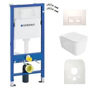 Lavita Duofix Basic Elemento de pared+Inodoro de descarga profunda Dalia Blanco Sin reborde+Asiento de inodoro con cierre automático+Botón blanco Juego completo WC