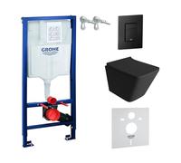 LAVITA Elemento de pared Solido + pared colgante Lago negro + asiento de inodoro con descenso automático botón negro juego completo cisterna inodoro completo