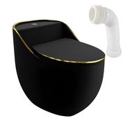 LAVITA Inodoro de una pieza con cisterna integrada SILIA RIM BLACK/GOLD LINE | Tapa con descenso automático | inodoro de cerámica sin bordes | lavabo de pie + pieza de conexión