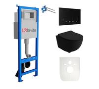 Lavita LAV 101 LAV 200.3.4 - Elemento de pared para inodoro de 40 cm + lavabo profundo para inodoro BRAVA negro sin borde + placa de control LAV 200.3.4 negro | juego completo | cisterna empotrada |