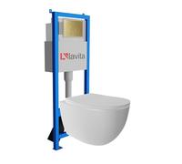 Lavita LAV 101 LAV 200.4.5 - Elemento de pared para inodoro de 40 cm + lavabo profundo para inodoro Mondo blanco sin borde + placa de control LAV 200.4.5 oro | juego completo | cisterna empotrada |