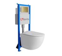 lavita Lavita LAV 101 elemento de pared para inodoro 40 cm + inodoro suspendido suspendido VITO blanco sin borde + panel de control LAV 200.4.5 dorado | Conjunto completo | Cisterna empotrada | Juego