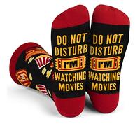 Lavley Calcetines divertidos para amantes de los libros, profesores y nerds - Regalo unisex para hombres, mujeres y adolescentes, No molestar, estoy viendo películas, talla única