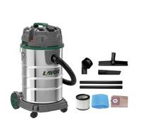 Lavor Dozzy Power 30 XES Aspirador de sólidos y líquidos 1400 W, 30 L, Toma para herramientas eléctricas de 2200 W, filtro HEPA, depósito de acero inoxidable y sacudidor neumático del filtro