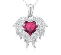 LAVUMO Alas de Ángel Collar Mujer Plata de ley 925 Colgante Corazón Hipoalergénicas Joyas de Mujer Regalos Exquisitos (Plata-07-Julio)