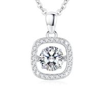 LAVUMO Collar Mujer moissanita bailando, plata de 925,1 quilates VVS1, colgante moissanita joyería, regalo cumpleaños muje novia, esposa, madre,aniversario, Navidad (Cuadrado danzante)