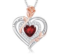 LAVUMO Collar Mujer Plata 925 Doble Corazón Rosa Flor Cadena Piedra Natal Collares Día de la Madre Cumpleaños San Valentín Navidad Joyas Regalos para Mujeres Novia (Plata-Grabado-01-Enero)