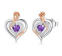 LAVUMO Pendientes Mujer Auténtica Plata de ley 925,Hypoallergenic Pendientes Rosa Corazón, Piedra de Nacimiento Joyas Mujer Regalos para Esposa Novia en Cumpleaños