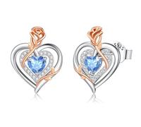 LAVUMO Pendientes Mujer Auténtica Plata de ley 925,Hypoallergenic Pendientes Rosa Corazón, Piedra de Nacimiento Joyas Mujer Regalos para Esposa Novia en Cumpleaños